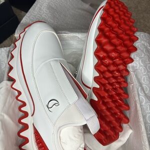 Christian Louboutin White and Red Sneakers with Bold Sole
